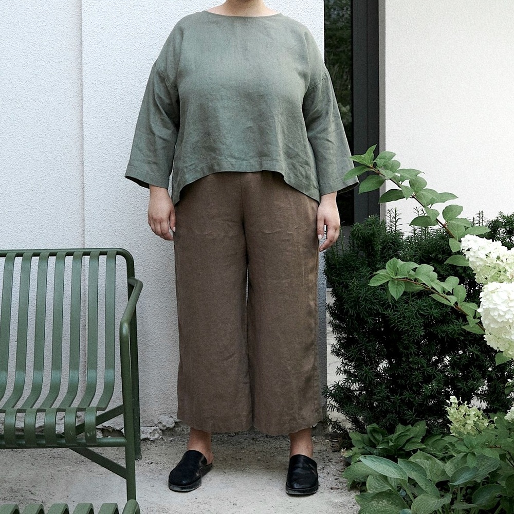 Linen Green and Brown Wide Leg Pants